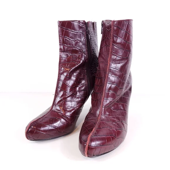 Audrey Brooke Burgundy/Wine Heeled Faux Alligator Boots - Picture 1 of 8